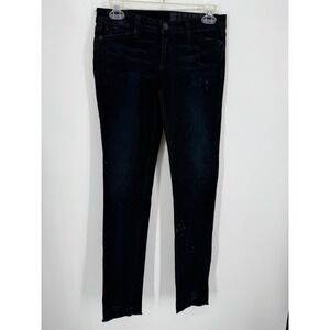 NEW Resin Lariat Jean Women Dark Wash Blue Paint Splatter Raw Hem Denim Grunge